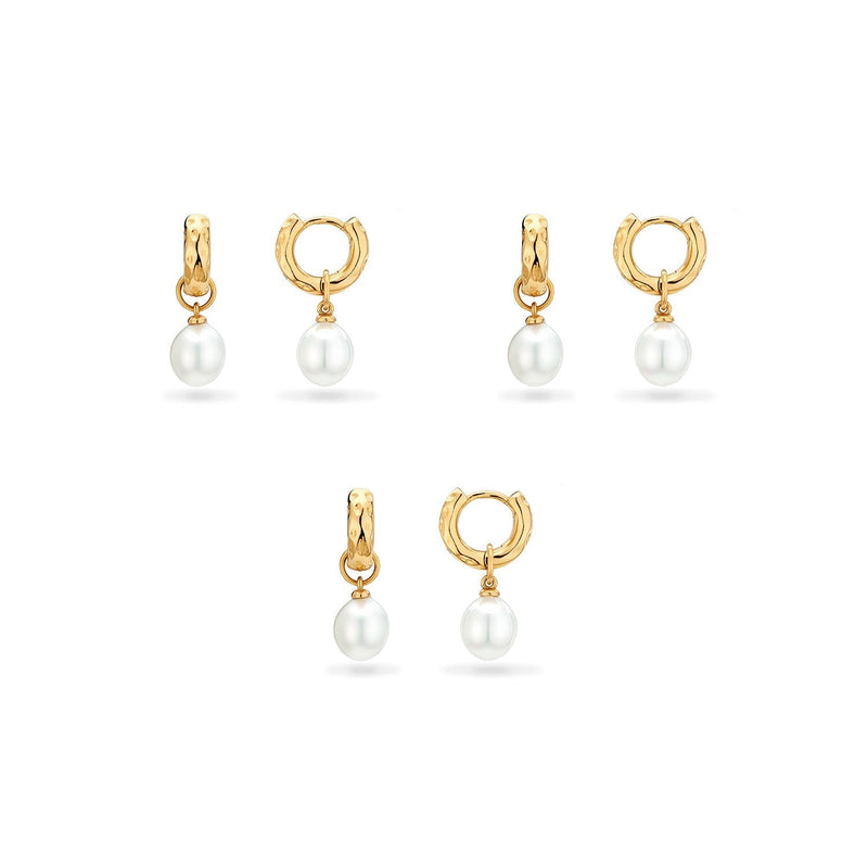 Pearl Drop Huggie Earring Bridesmaid Gift Set (Gold)
