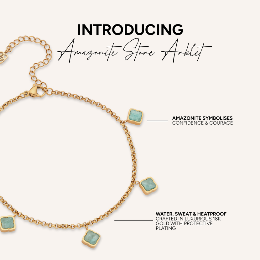 Amazonite Clover Anklet (Gold)