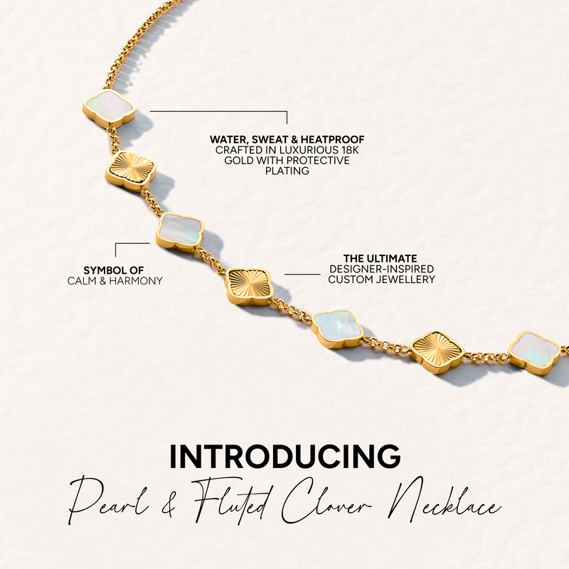 Pearl & Fluted Clover Necklace (Gold)