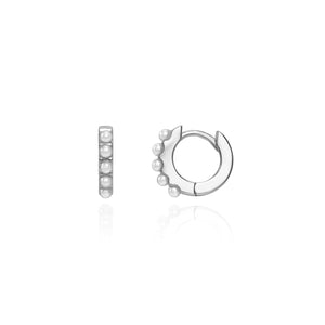 Pearl Huggie Hoop Earrings (Silver)