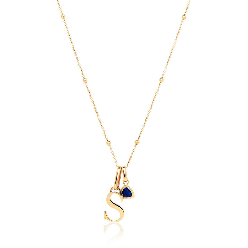 Personalised Initial & Droplet Birthstone Necklace (Gold)