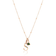 Personalised Initial & Droplet Birthstone Necklace (Rose Gold)