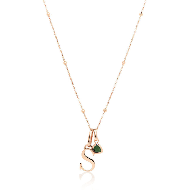 Personalised Initial & Droplet Birthstone Necklace (Rose Gold)