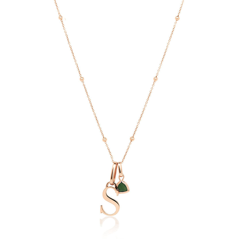 Personalised Initial & Droplet Birthstone Necklace (Rose Gold)