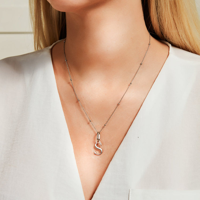 Personalised Initial & Droplet Birthstone Necklace (Silver)