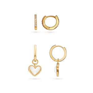 White Quartz Heart Huggie Earrings Bundle (Gold)