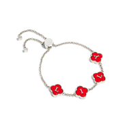 Red Custom Clover Name Bracelet (Silver)