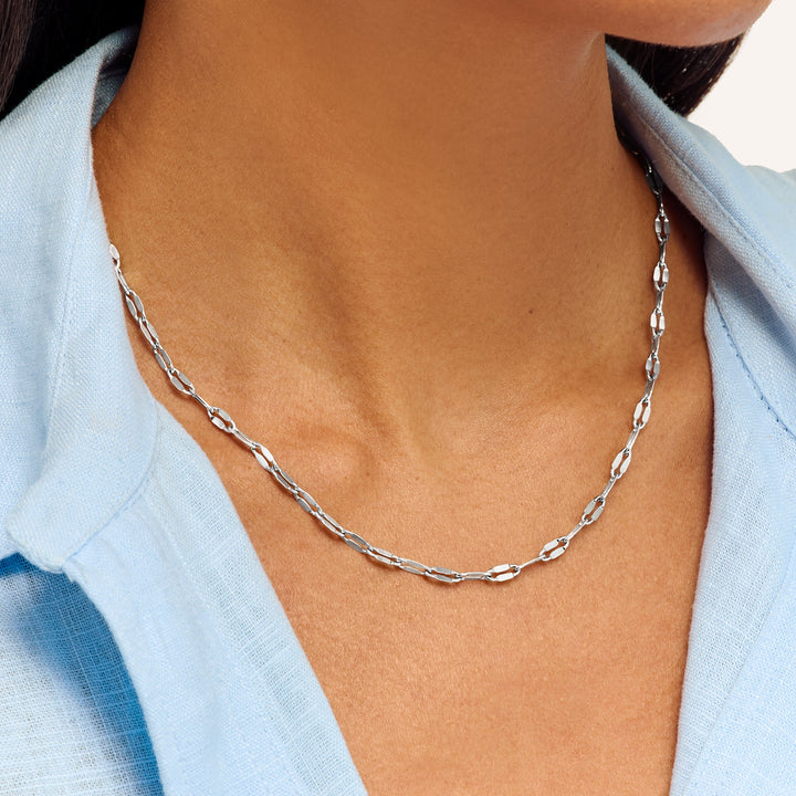 Paperclip Diamond Cut Chain Necklace (Silver)