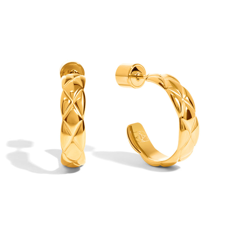 Quilted Hoop Earrings (Gold)