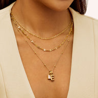 Mini Molten Initial & Moonstone Charm Layered Necklace Set (Gold)