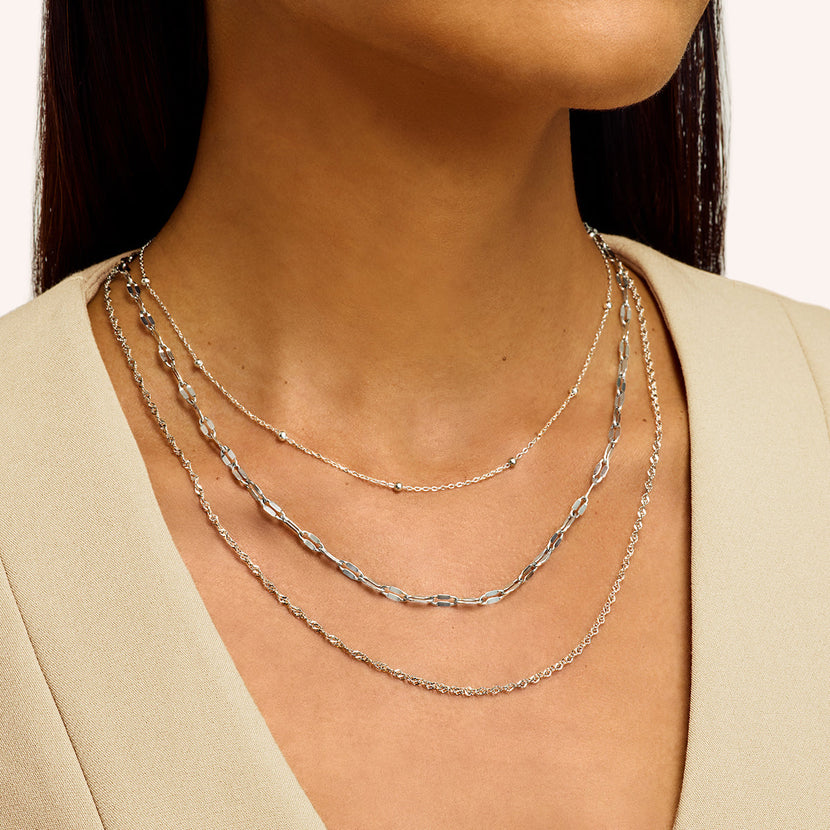 Multi-Chain Layered Necklace Set (Silver)