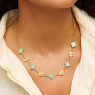 Amazonite & Fluted Clover Necklace (Gold)