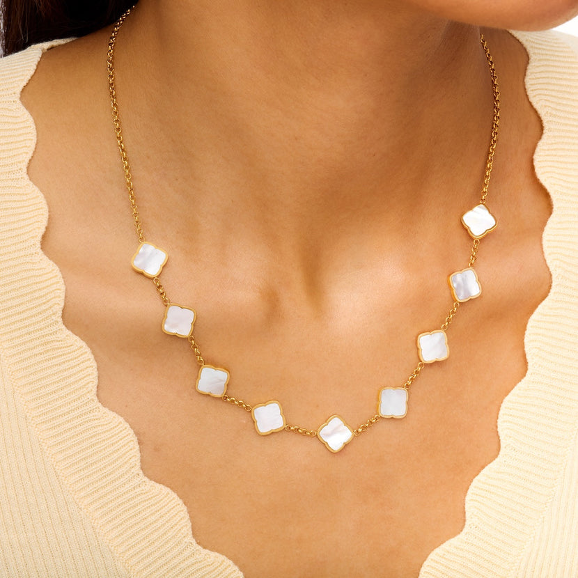 Pearl Multi Clover Necklace (Gold)