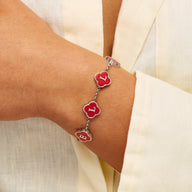 Red Custom Clover Name Bracelet (Silver)