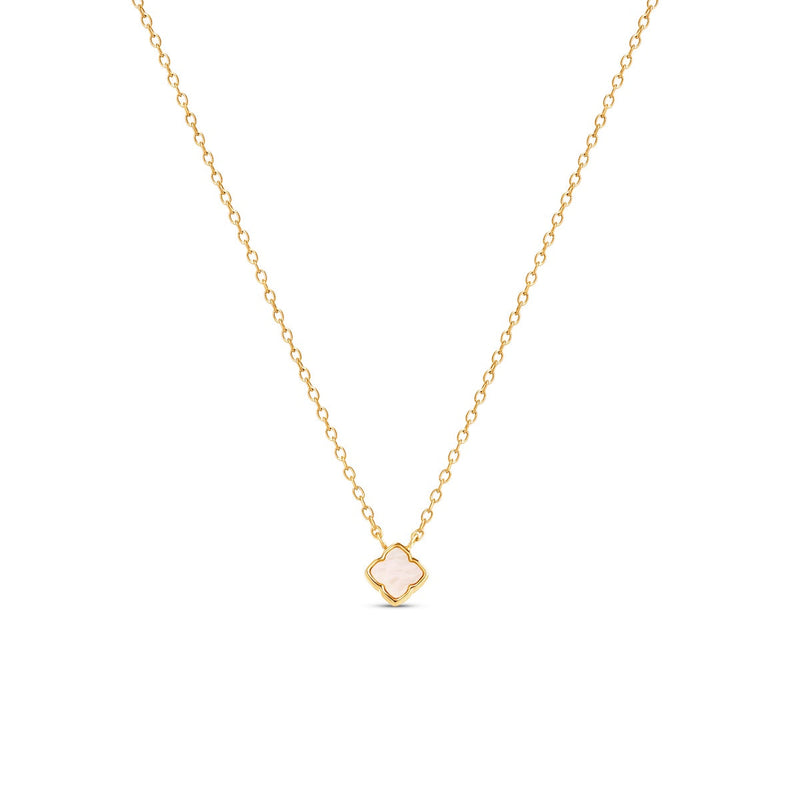 Fine Mini Pearl Clover Necklace (Gold)