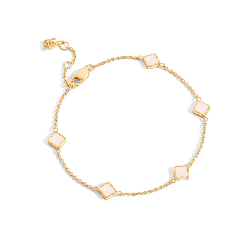 Fine Mini Pearl Multi Clover Bracelet (Gold)