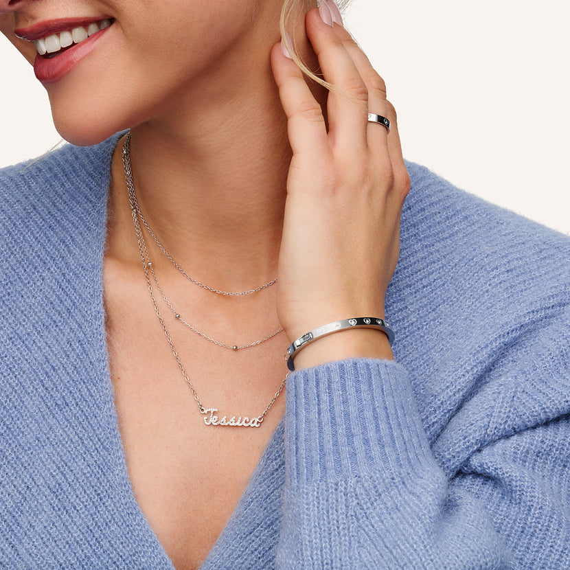 Crystal Cursive Name Necklace (Silver)