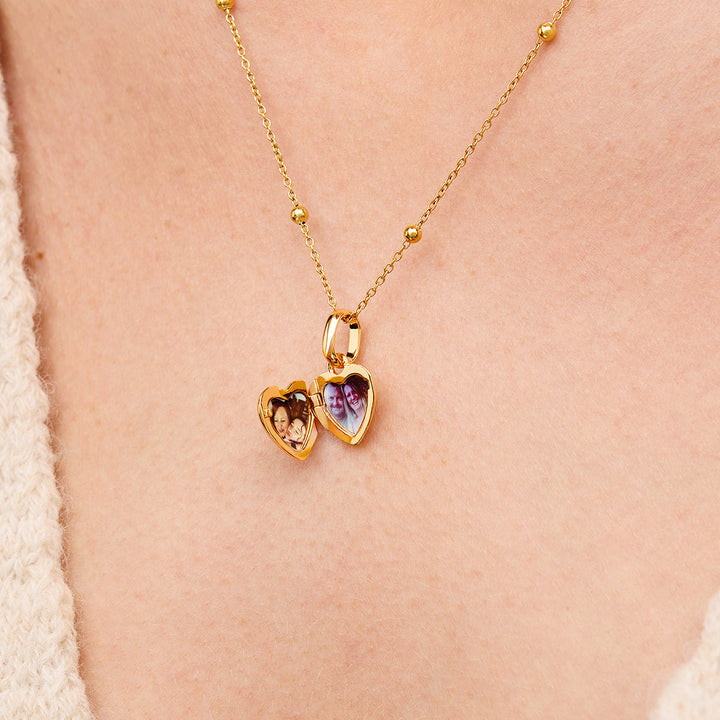 Heart Photo Locket Sphere Necklace (Gold) (JIM)