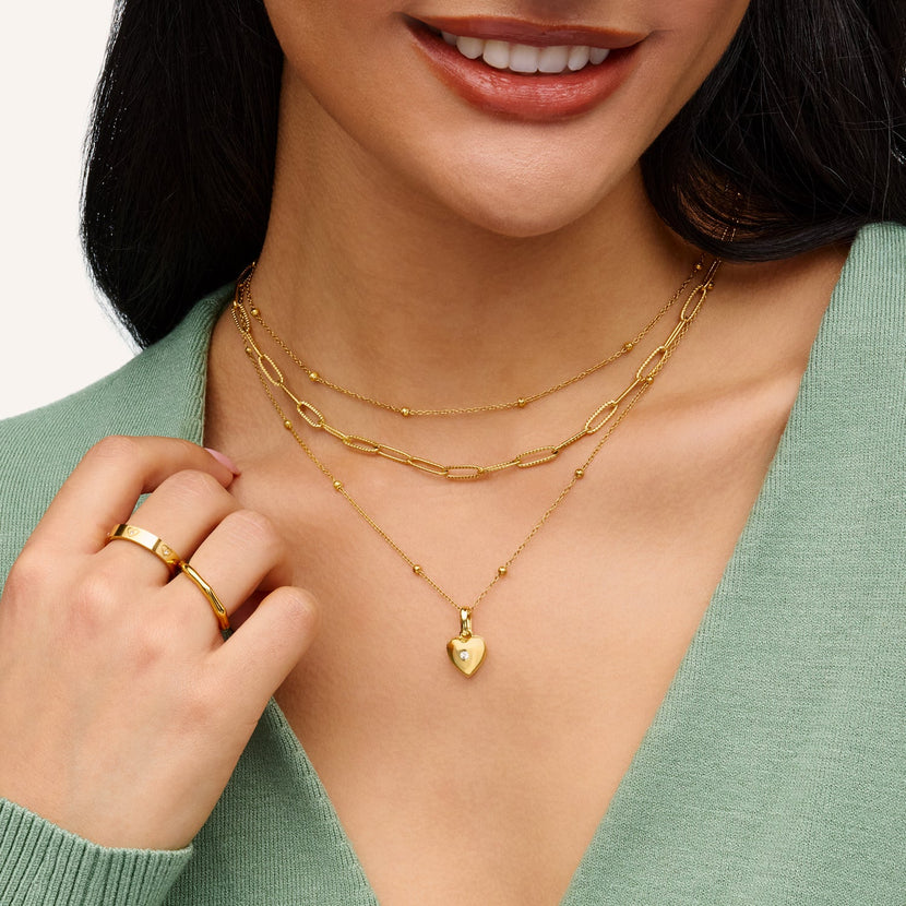 Heart Photo Locket Sphere Necklace (Gold) (JIM)