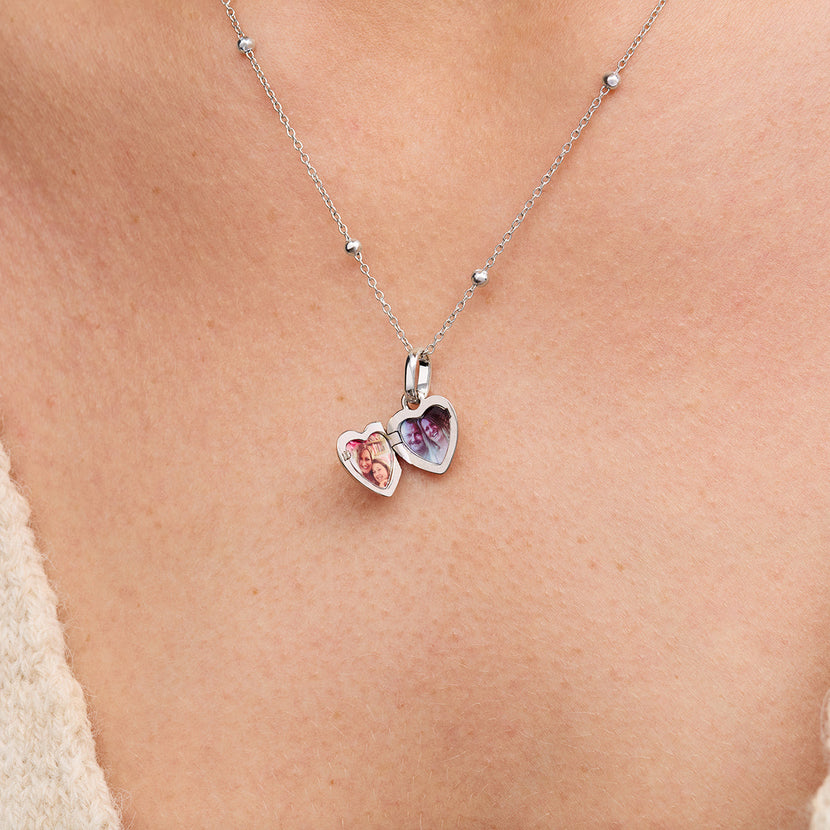 Heart Photo Locket Sphere Necklace (Silver)