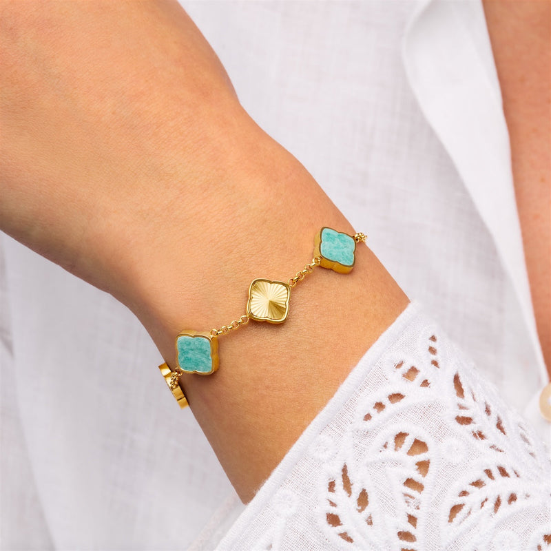 Amazonite & Fluted Clover Bracelet (Gold)