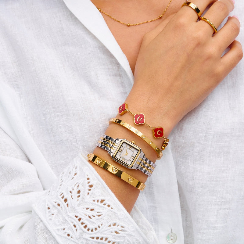 Red Custom Clover Name Bracelet (Gold)