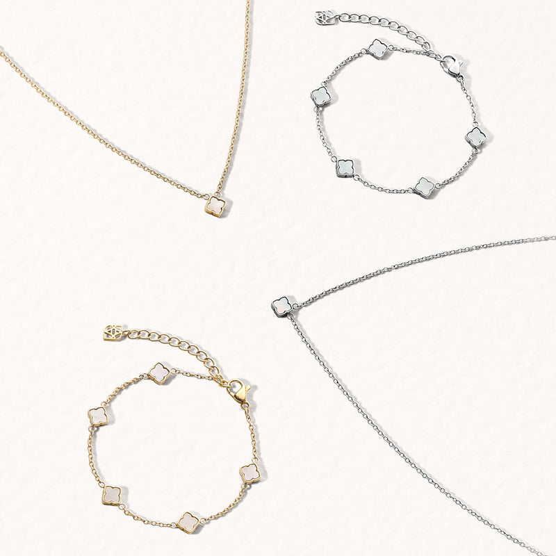 Mini Pearl Clover Necklace (Gold)