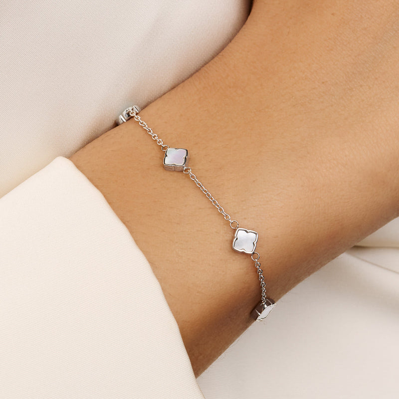 Mini Multi Pearl Clover Bracelet (Silver)
