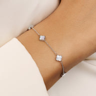 Mini Pearl Clover Necklace & Bracelet Set (Silver)