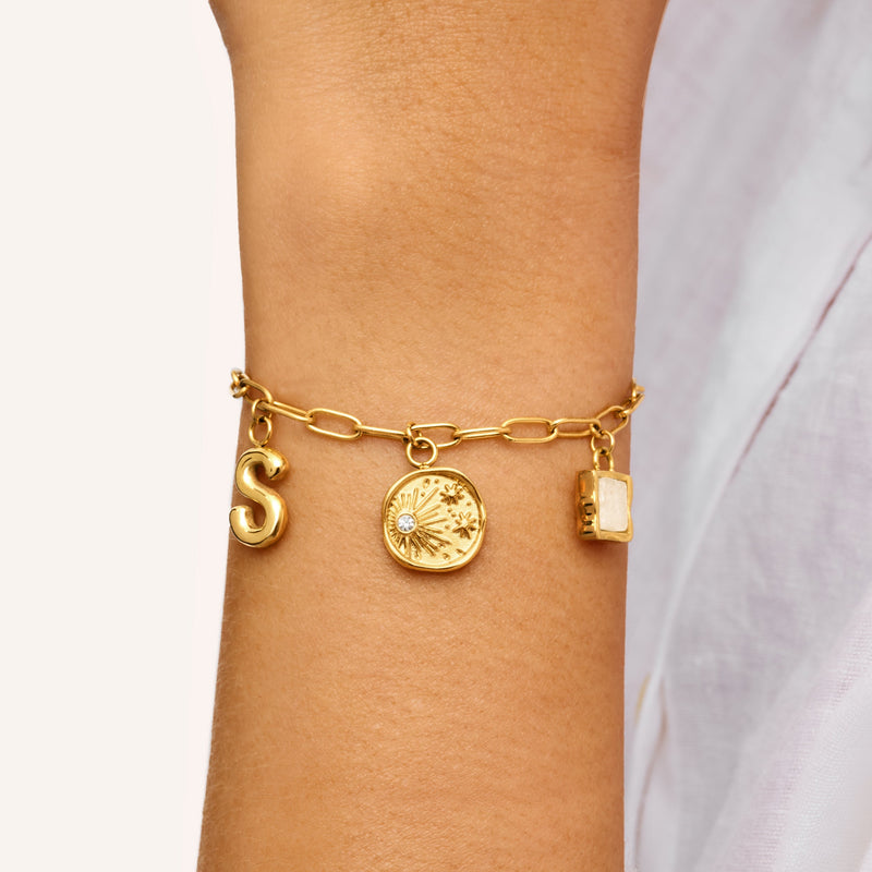 Custom Hanging Ocean Charm Bracelet (Gold)