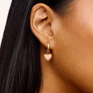 Pale Pink Opal Heart Huggie Earrings (Gold)