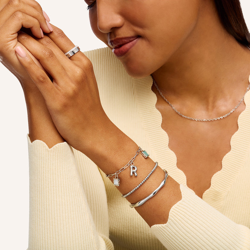 Custom Hanging Ocean Charm Bracelet (Silver)