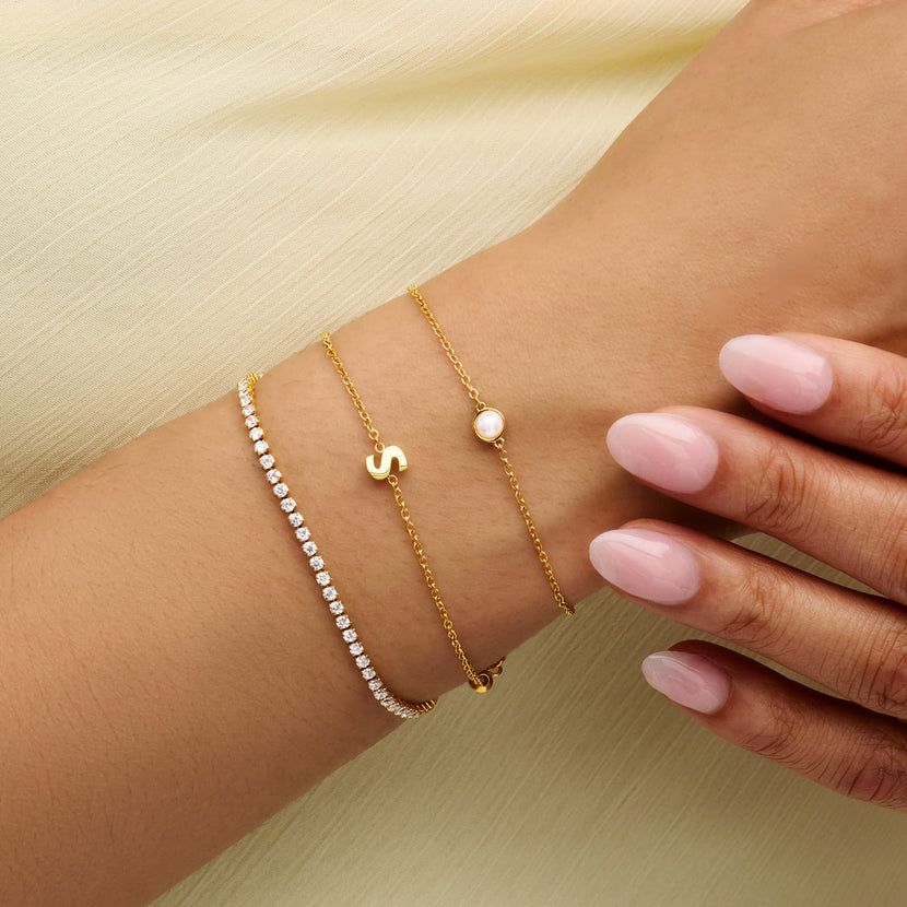 Initial & Pearl Bracelet Set (Gold)