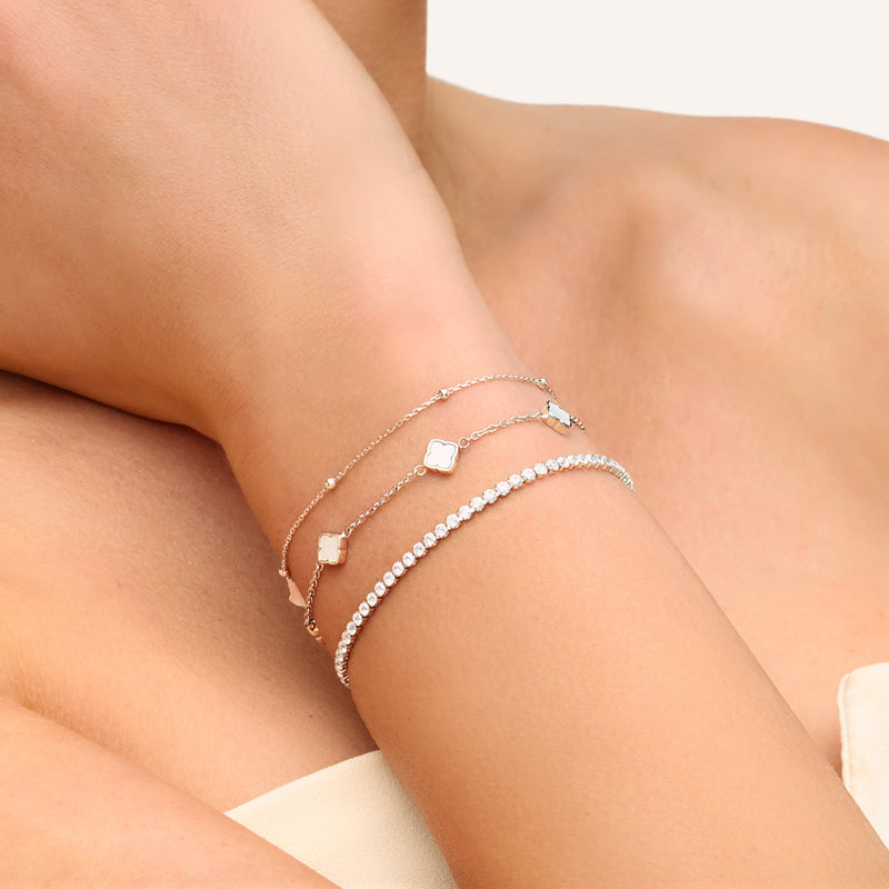 Mini Multi Pearl Clover Bracelet (Silver)