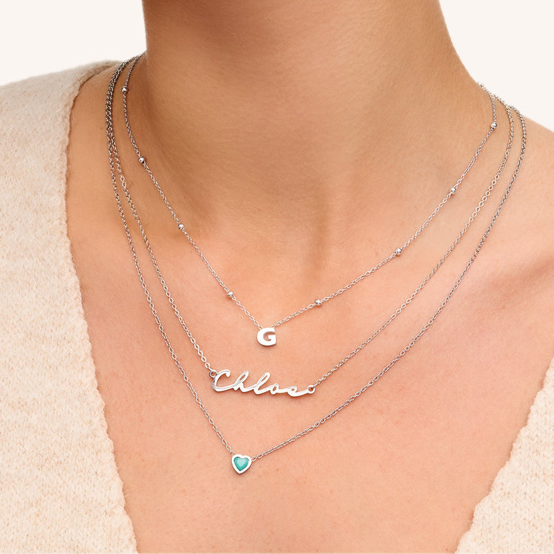 New Baby & Mum Gift Set - Mini Letter Sphere Chain Necklace (Silver)