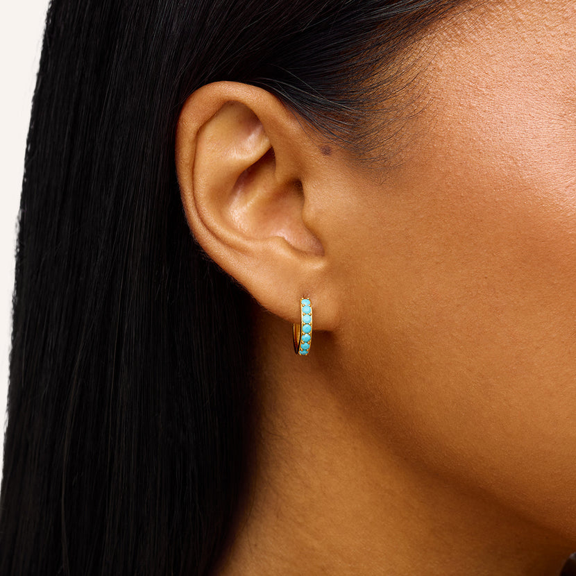 Turquoise Huggie Hoops (Gold)