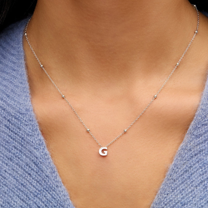 New Baby & Mum Gift Set - Mini Letter Sphere Chain Necklace (Silver)