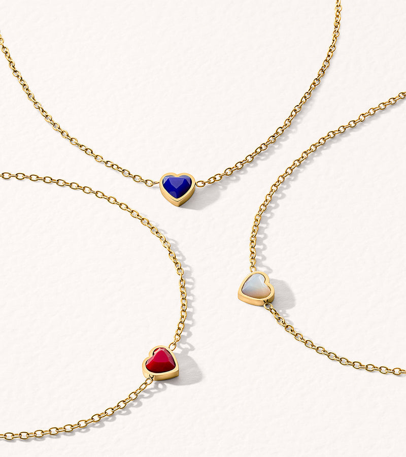 New Baby & Mum Gift Set - Mini Heart Birthstone Bracelet (Gold)