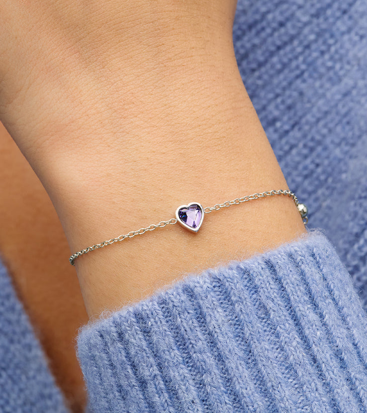 New Baby & Mum Gift Set - Mini Heart Birthstone Bracelet (Silver)