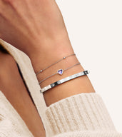New Baby & Mum Gift Set - Mini Heart Birthstone Bracelet (Silver)
