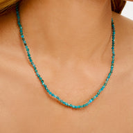 Blue Apatite Beaded Necklace (Gold)