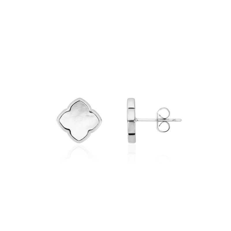 Pearl Clover Stud Earrings (Silver)