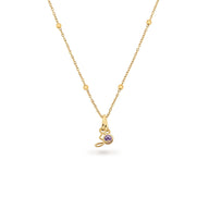 Script Initial & Birthstone Necklace (Gold)