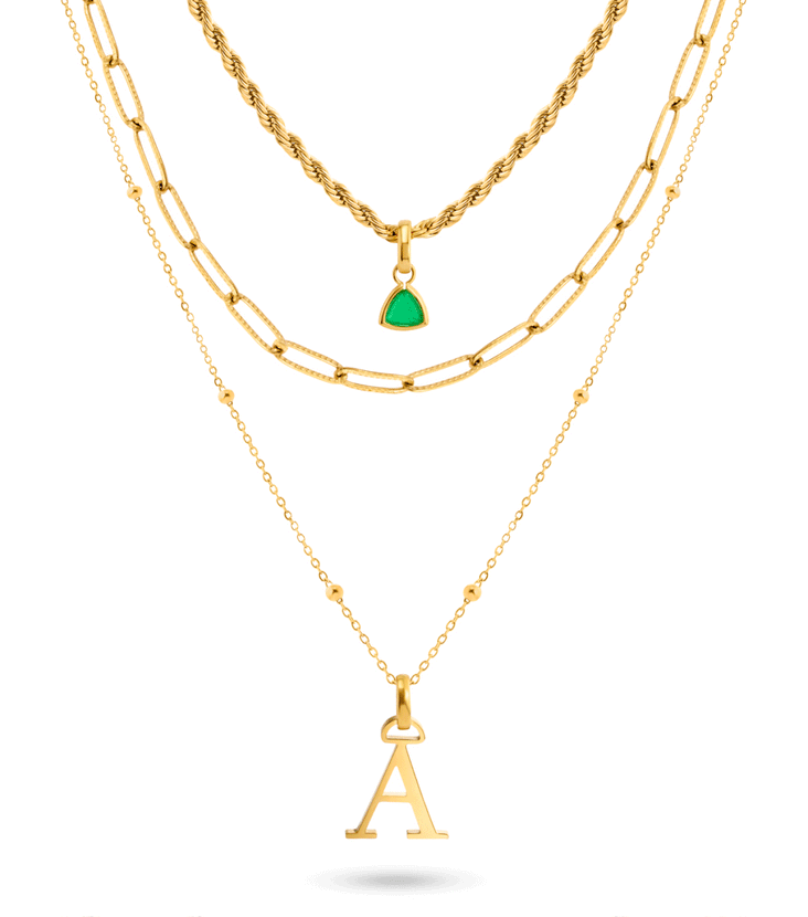 Initial & Droplet Birthstone Layered Necklace Set (Gold)