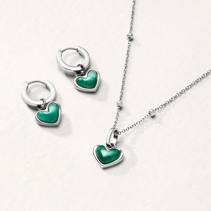 Green Quartz Heart Pendant (Silver)