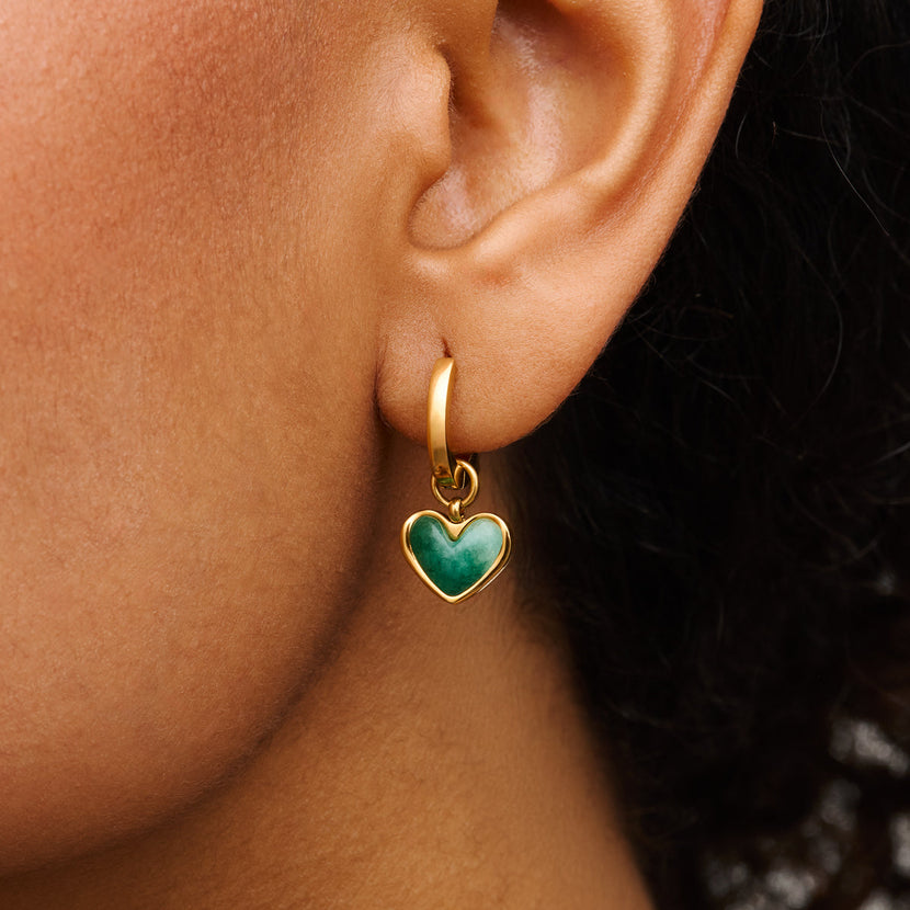 Green Quartz Heart Ring & Huggie Earrings Bundle (Gold)