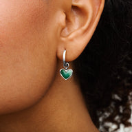 Green Quartz Heart Huggie Earrings (Silver)