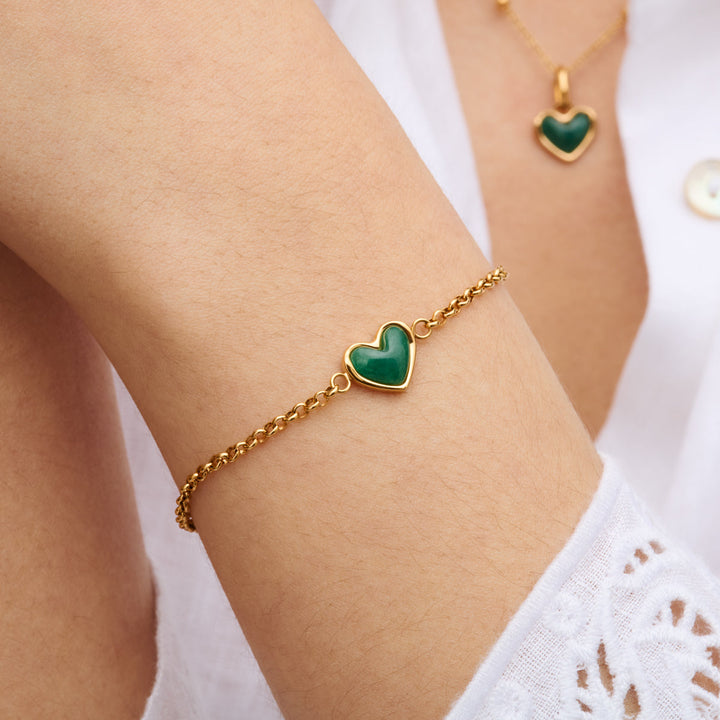Green Quartz Heart Bracelet (Gold)