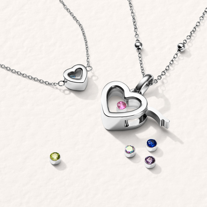 Floating Birthstone Locket Necklace (Silver)