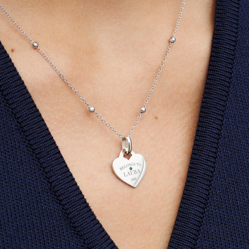 Birthstone Mini Heart Token Pendant (Silver)